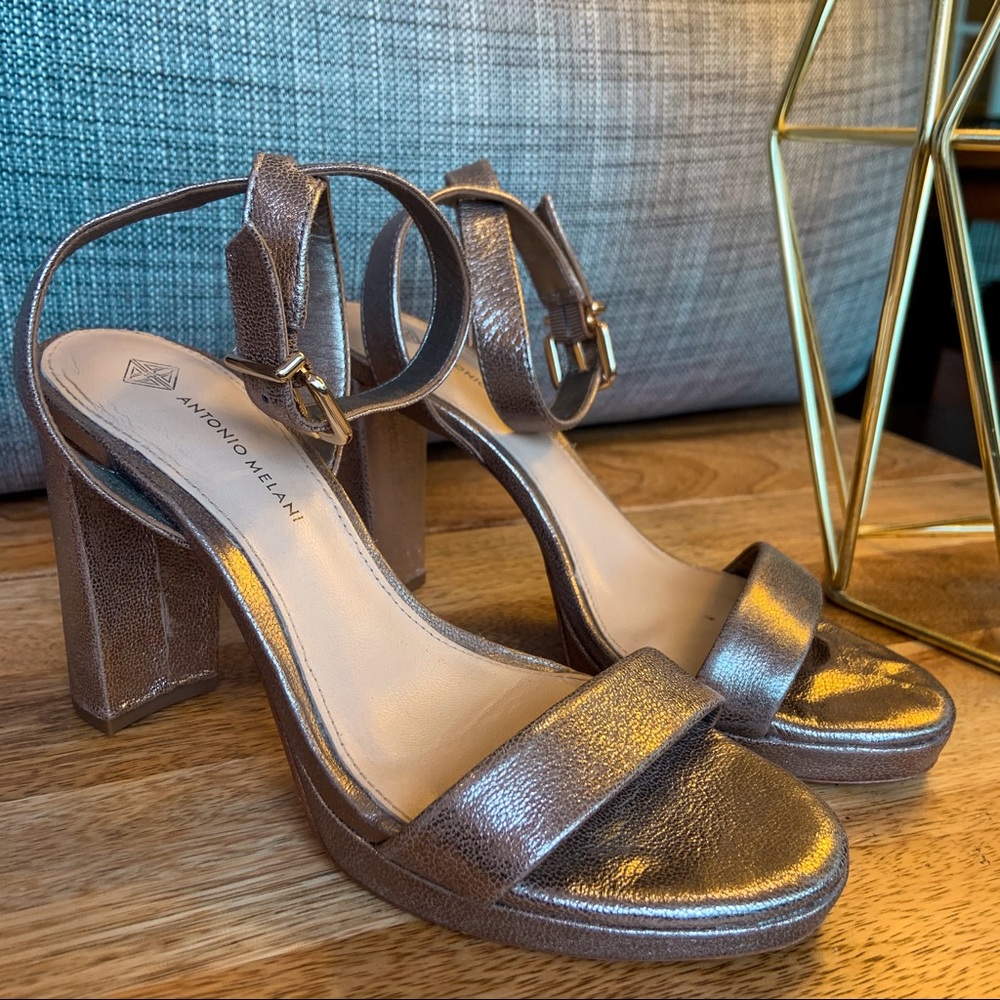 Antonio Melani Gold Block Heel Strappy Sandal  7